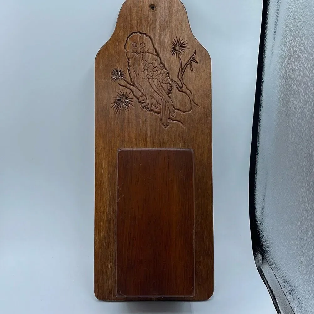 Vintage Handmade owl  long match wooden  holder.